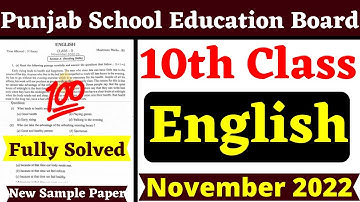 10th Class I English I NOVEMBER 22 I BI-MONTHLY I Fully Solved I PSEB 10th English NOV EXAMS 2022