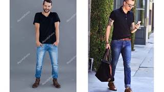 black shirt dark jeans