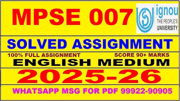 MPSE 007 solved assignment 2025-26 in English || mpse 007 solved assignment 2026 || mpse7 2025-26