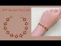 DIY Beaded Bracelet with Red Bicone Crystal Beads and Gold Seed Beads红水晶串珠手链