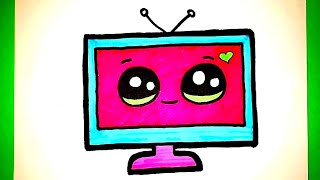 Çok Kolay Sevimli Televizyon Çizimikolay Çizimler How To Draw Cute Television