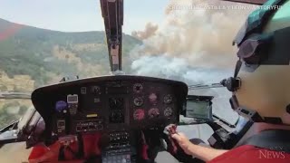 Aerial helicopter video shows massive wildfires in Spain