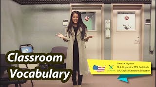 Vocabulary for inside a classroom 📝📓🗑⏰ || American English🇺🇸