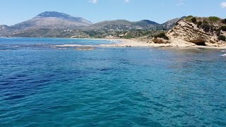 Kaminia beach, Kefalonia, Greece from drone in July