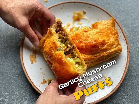 GARLICY MUSHROOM CHEESE PUFFS  Veg Parcels  Mushroom patties  Puff pastry  Food with Chetna