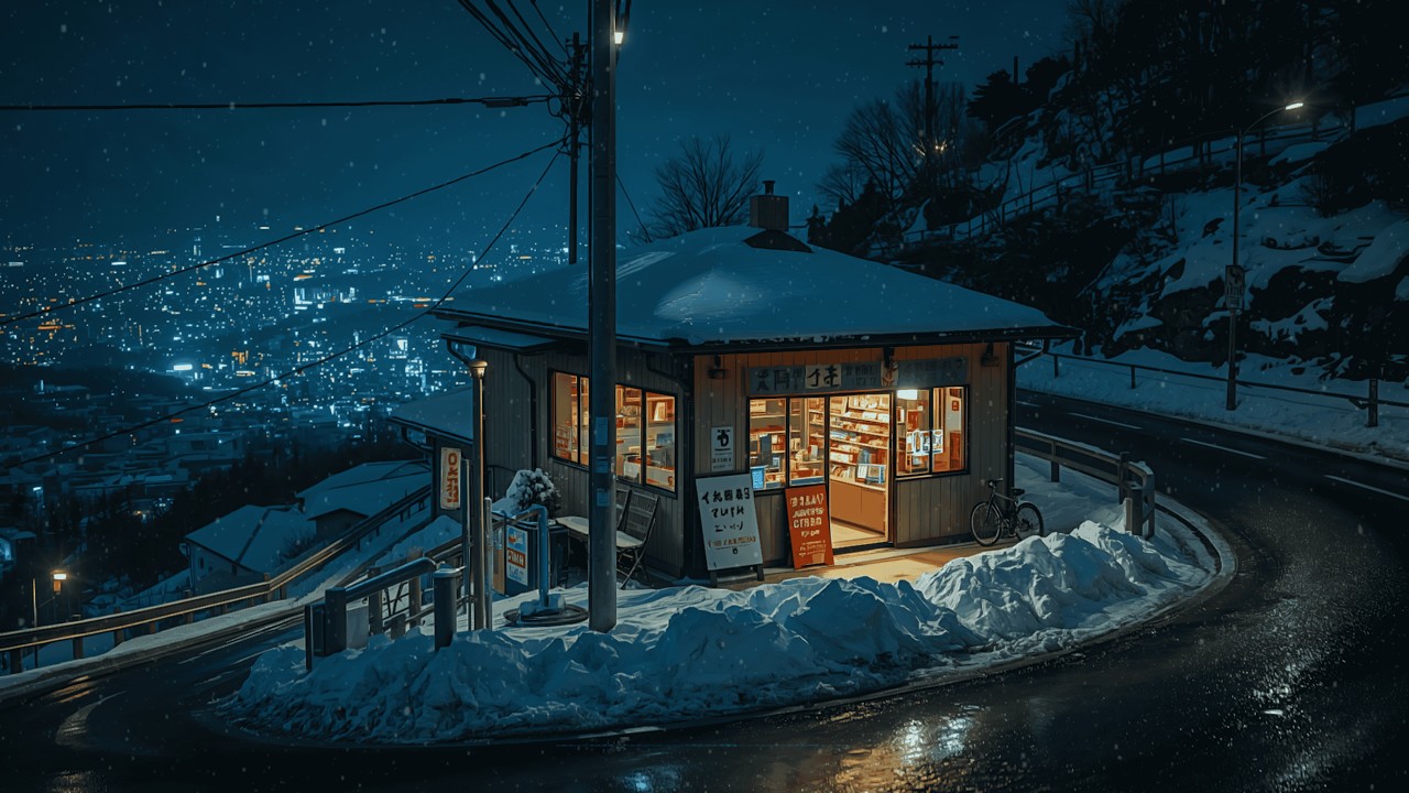 Snow Drifting Over Tokyo | Soft 90s Lofi for Slow Focus & Sleep