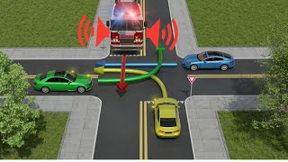 Traffic Priority Explained. Fire Truck and Right of Way Rules at Intersections