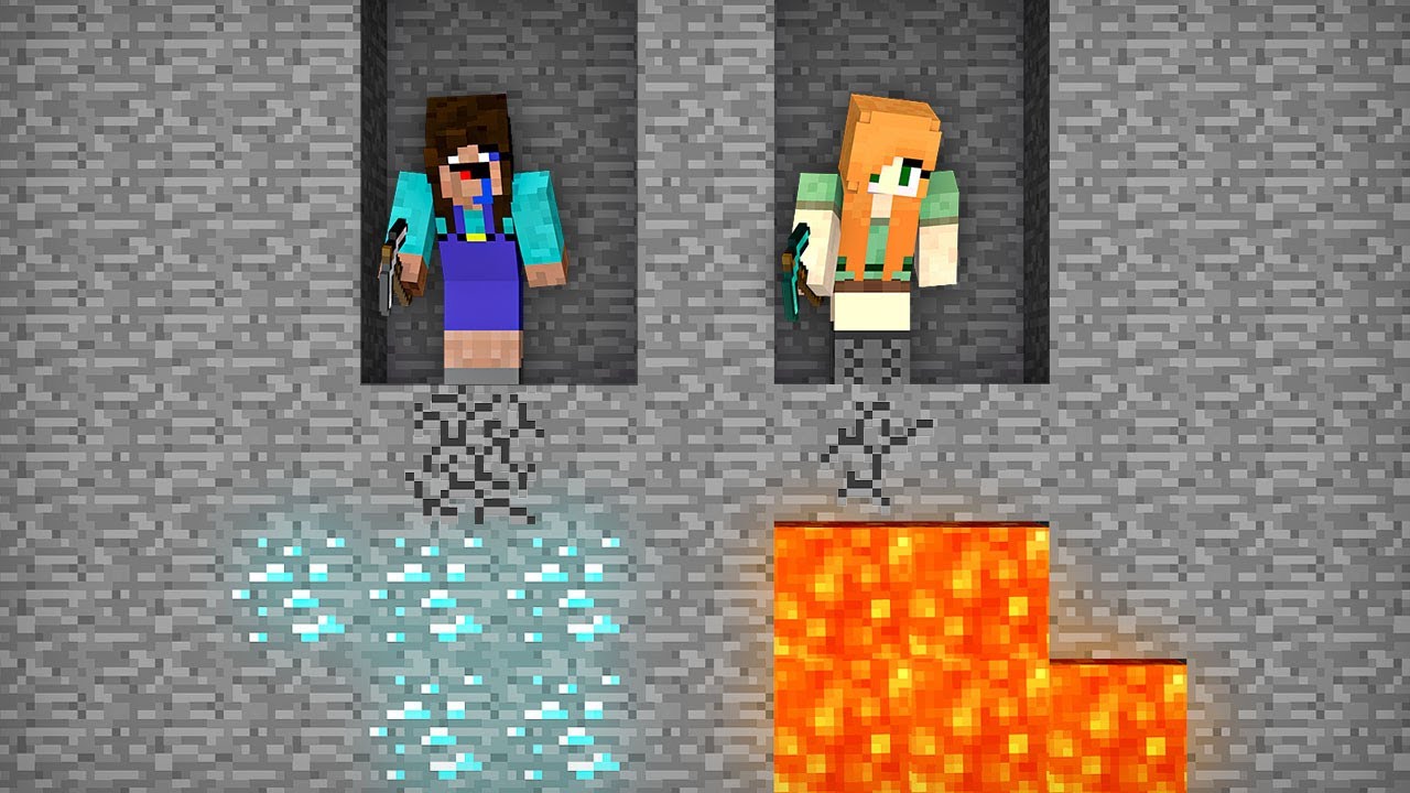 GIRL TREASURE MINE DIG CHALLENGE! ALEX Minecraft NOOB vs PRO! 100% TROLLING SECRET ENTRANCE BATTLE