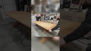 Giant Red Oak trestle dining table with sliding extension in center #shorts
