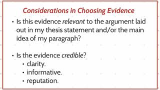 HON 111 Writing Micro-Lesson # 5: Effectively Utilizing Evidence