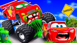 Big & Small:McQueen and Mater VS LONG GE ZOMBIE slime apocalypse cars in BeamNG.drive