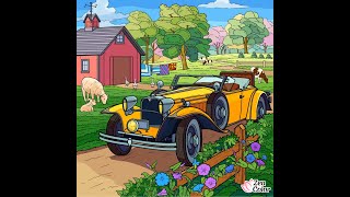 Zen Color App Paint by Numbers Yellow Antique Car #village #coloring #relaxing #mindfulness screenshot 1