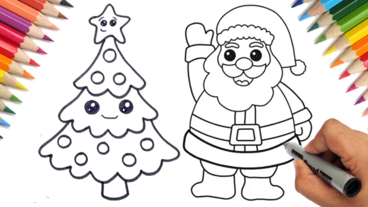 How To Draw Easy Santa Claus And Christmas Tree Step By Step Kids Christmas Drawing Youtube