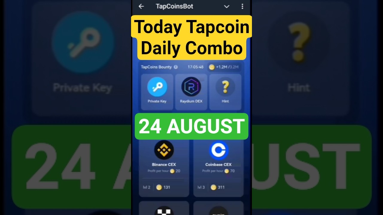 TapCoin Daily Bounty 24-25 AUGUST | Tapcoin Daily Bounty || Today Tapcoin Daily Combo || AGP