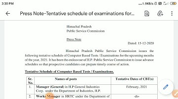 HPPSC Tentative schedule of examinations for various posts in upcoming months of the year 2021
