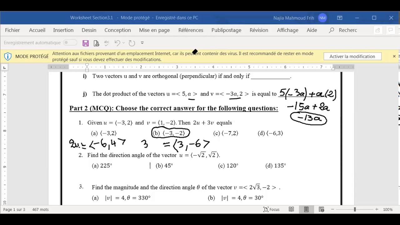 Vectors worksheet MCQ - YouTube