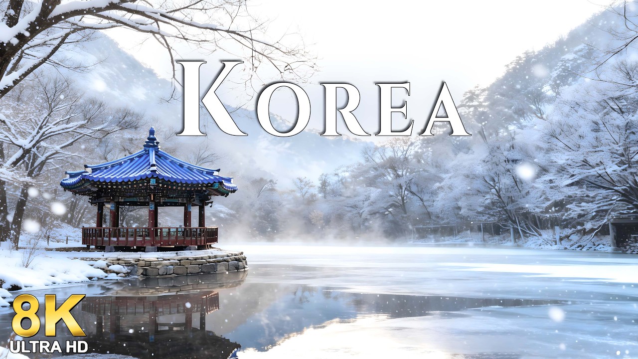 Winter in South Korea: 8K UHD Snow-Capped Mountains & Peaceful Nature Views
