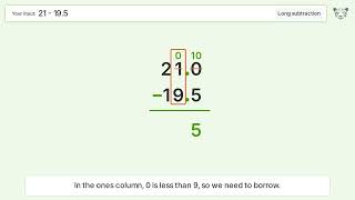 Long Subtraction Problem 21-19.5: Step-by-Step Video Solution