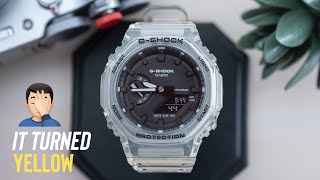 Does the G-Shock Transparent CasiOak GA2100SKE-7A Turn Yellow Over Time?
