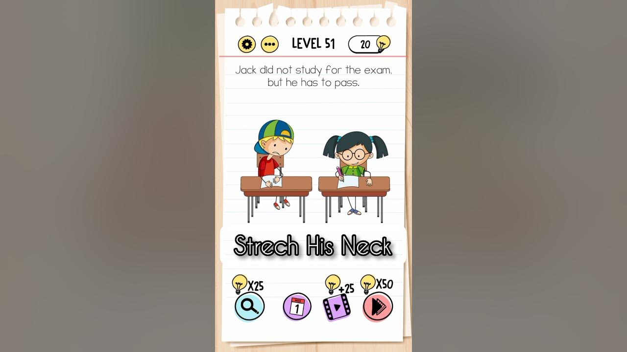 Brain Test Level 51 Solution Jack Did Not Study For The Exam, But He Has To Pass. YouTube