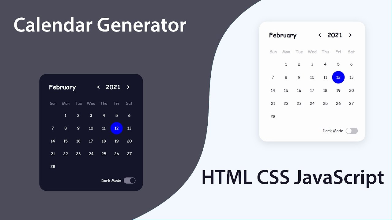 โค้ด ป ฎิ ทิน html  New Update  Calendar UI Design with Dark Mode and Animation Using HTML CSS JavaScript