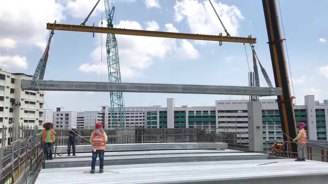 Installation of Hollow Core Slabs using Lifting Belts (bing Slings