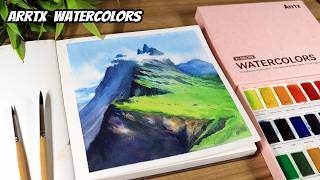 Loose Watercolor Painting of Beautifull Cliffs Landscape in Arrtx Watercolor & Sketchbook