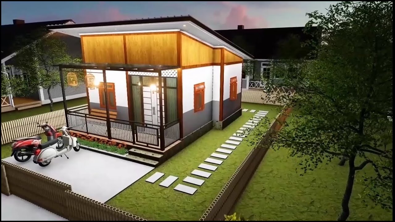 DESAIN RUMAH  KAYU  SETENGAH TEMBOK ATAP  MIRING  TYPE 36 