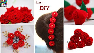 5 Best DIY designs for velvet cloth flower U pin /Tutorial for hair accessory / Malini Creation