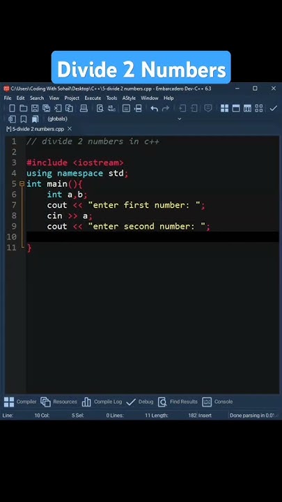 Divide 2 Numbers in C++ || C++ Programming || Coding With Sohail # ...