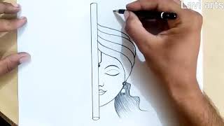 How to draw shree krishna face (half line face easy drawing for beginners #DSN ARTS