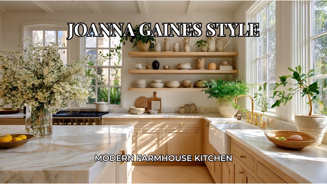 Joanna Gaines Farmhouse Kitchen Tour | Open Shelving, Natural Light and ...