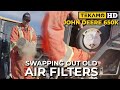 John Deere 650K Dozer - How To Change Engine Air Filter - NO TOOLS NEEDED