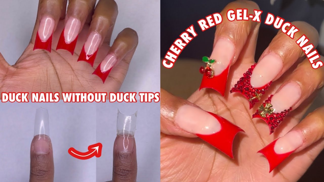 Making Full Cover Duck Nails With Regular Tips | Gel-X Duck Nails Red ...