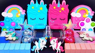 🌈ASMR🌈 Mixing Unicorn "Blue VS Pink" MakeUp Eyeshadow,Glitter Into Clear Slime #슬라임 (989)