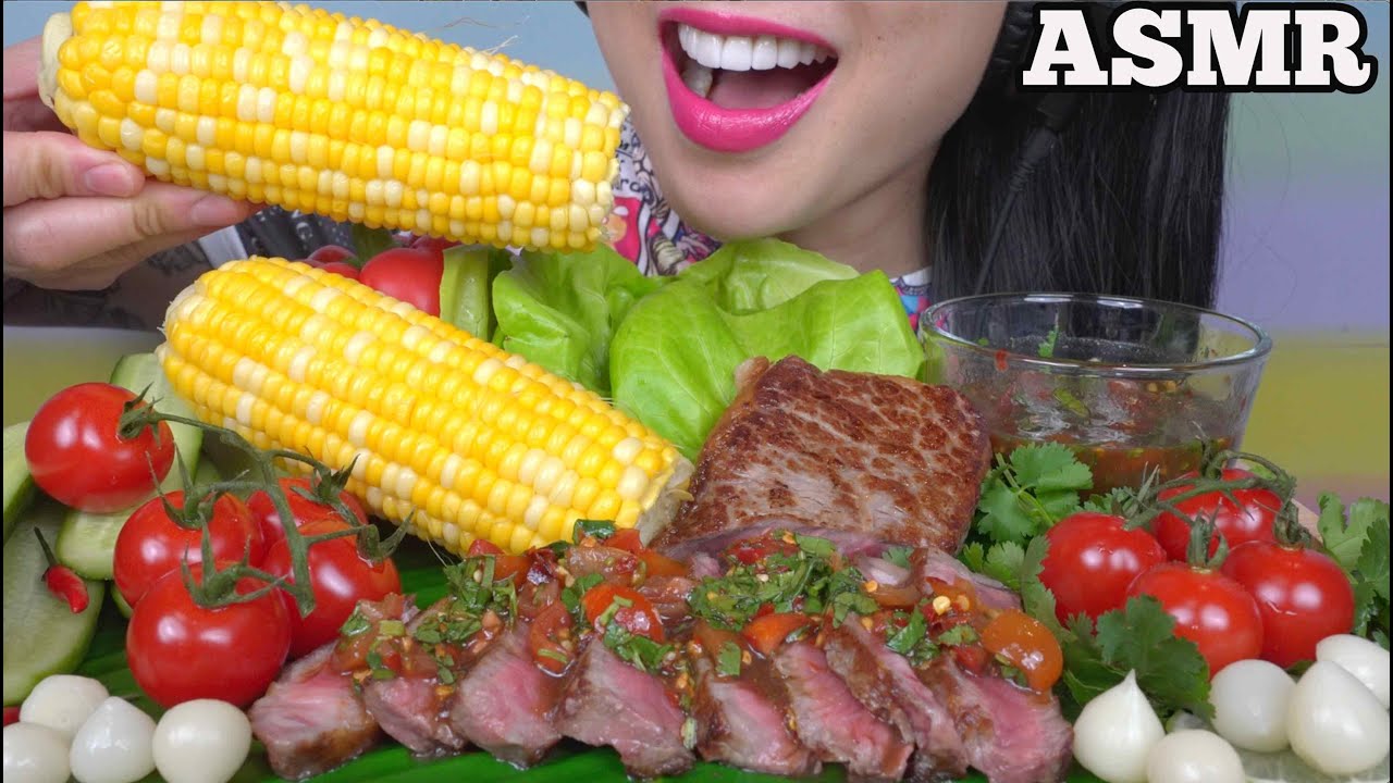 ASMR STEAK + VEGGIES *THAI STYLE  DIPPING SAUCE (INTENSE CRUNCH EATING SOUND) NO TALKING | SAS-ASMR
