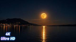 π Red Moon Rising Over the Adriatic | 1 Hour of Peaceful Ocean Waves