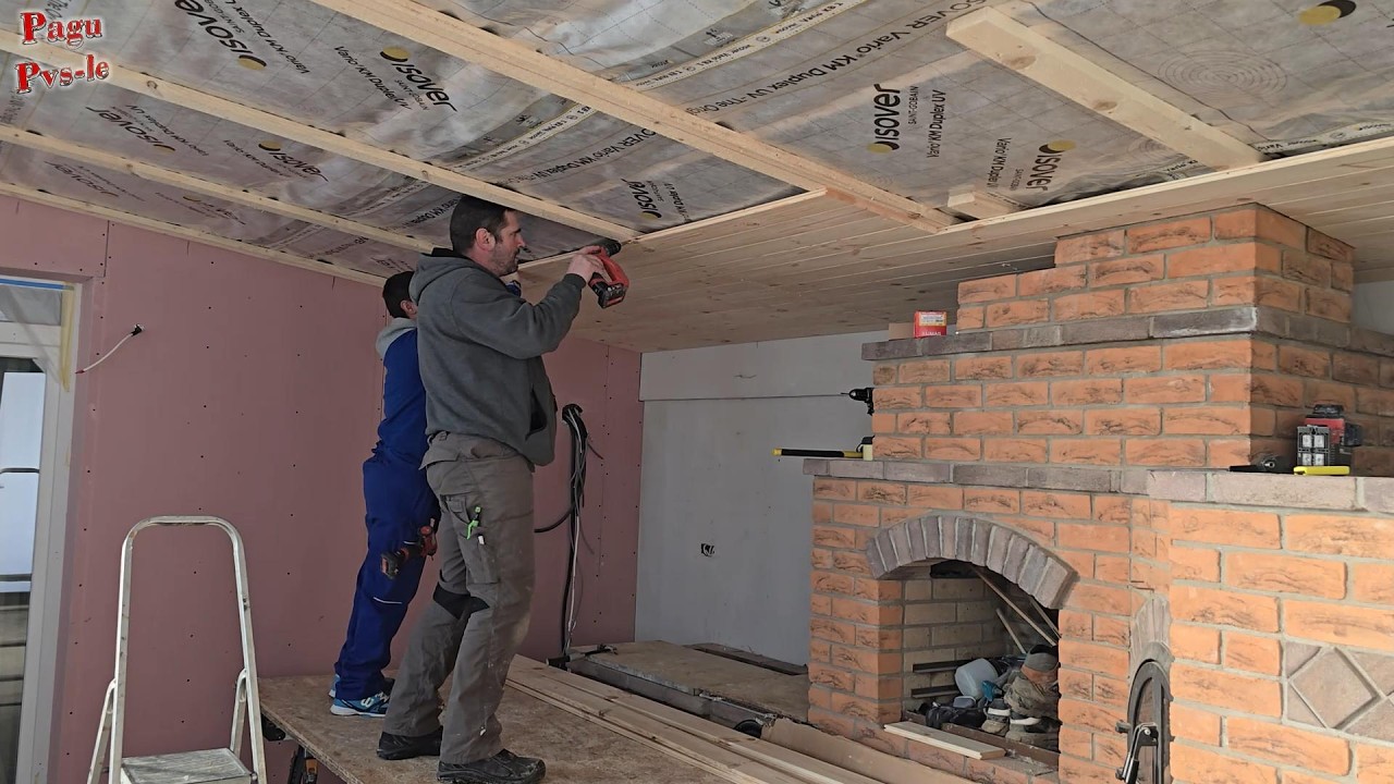 Continuam cu lambriul dupa ce am pus vata la foisorul lui Alex