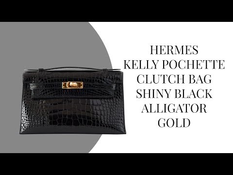 HERMÈS Shiny Alligator Kelly Pochette clutch in Geranium with Gold