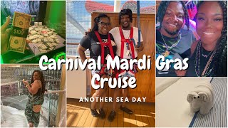 CARNIVAL MARDI GRAS SEA DAY #2 + CASINO WINS, ZIPLINING OVER THE OCEAN, MARDI GRAS PARTY 2022