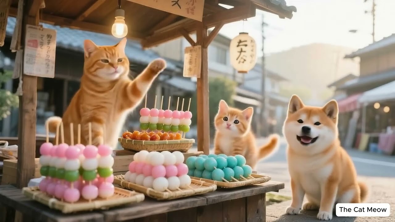 Mama Cat Takes Kittens To The Countryside To Harvest Rice,