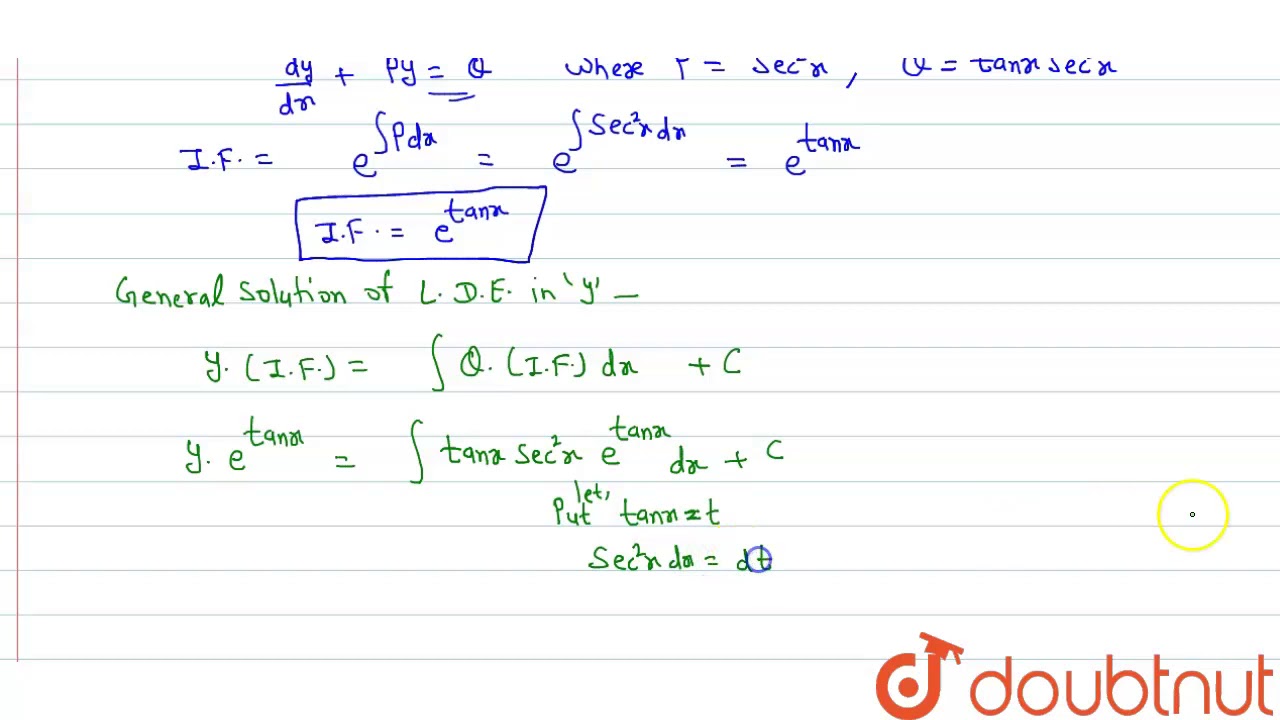 If Y Y X Is The Solution Of The Differential Equation Dy Dx Tan X Y Sec 2 X X In Pi 2 Pi Youtube