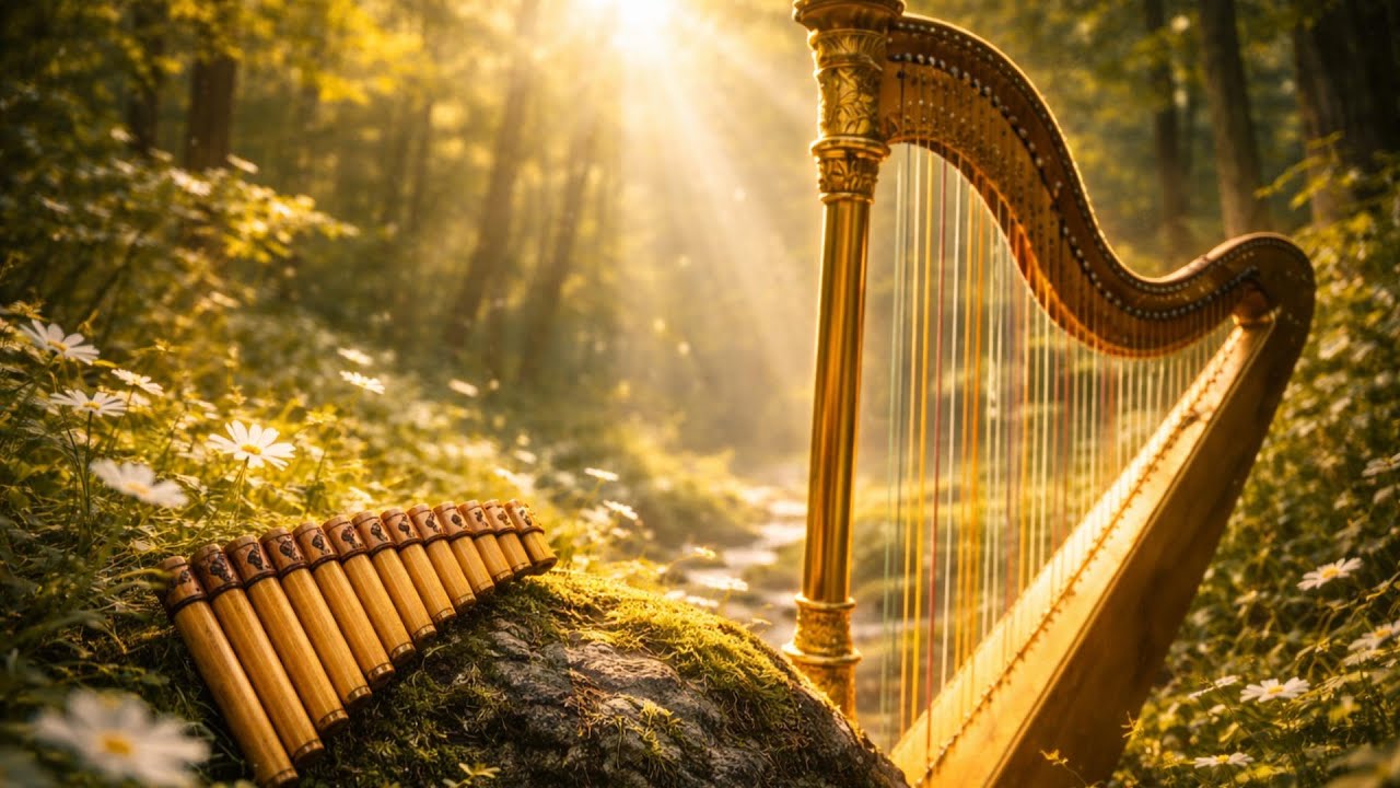 【森BGM】パンフルートとハープ｜明るく静かな森の癒し音楽｜作業用・読書・リラックス・自然音風インストゥルメンタル