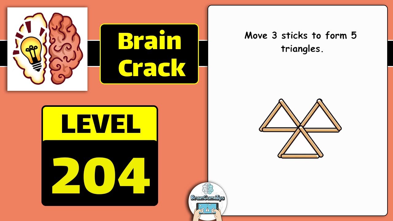 Brain Crack Level 204 Move 3 sticks to form 5 triangles Walkthrough