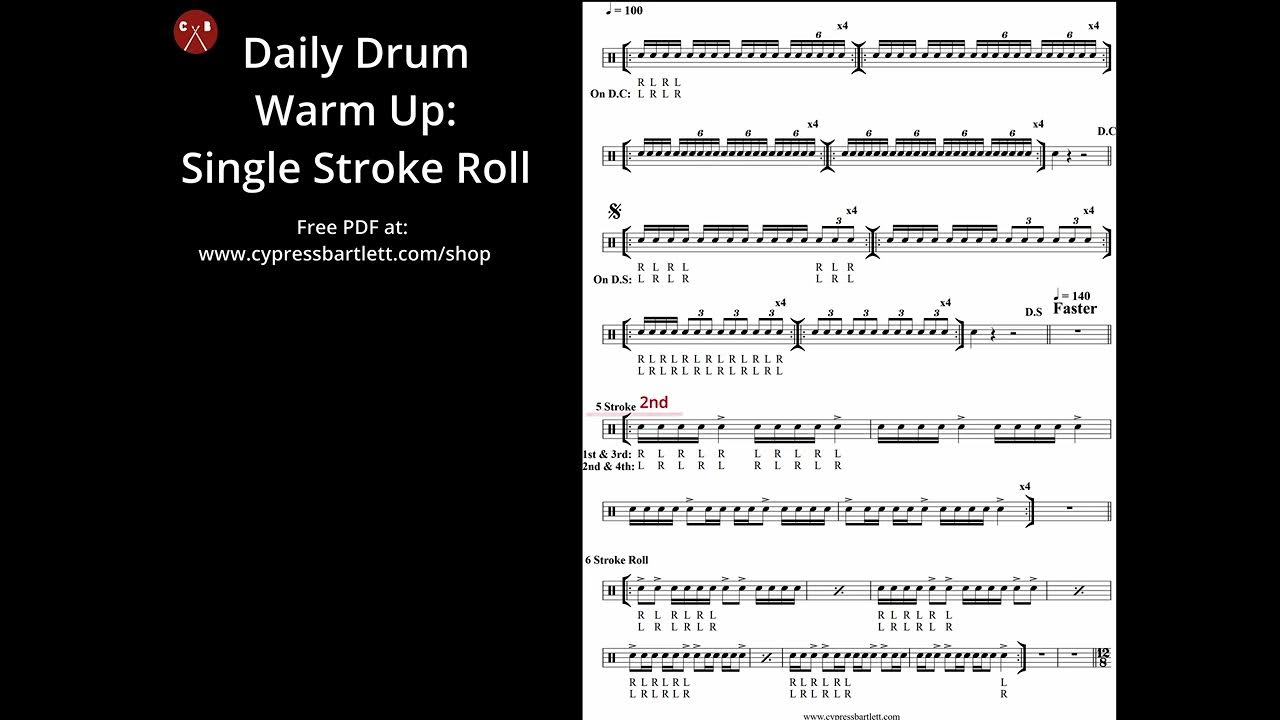 Single Stroke Roll (Click Track Only) Daily Drum Warm Up (1/7) YouTube