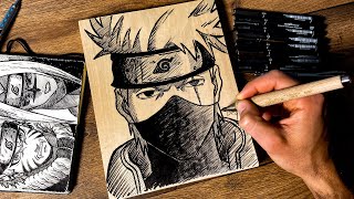 [ASMR] Drawing KAKASHI On WOOD ✍ (Real Time)   Naruto Shippuden