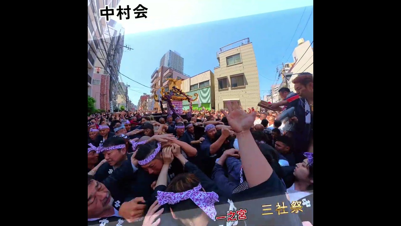 令和8年 神輿ヒーロー〈 346 〉三社祭 一之宮 ご本社神輿★中村会★神輿立派な渡御です・ ド迫力 #三社祭 #神輿渡御 。