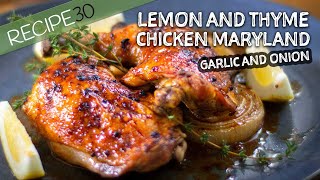Lemon and thyme chicken, with garlic and onion