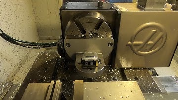 Moreside Model 100 4th axis fixture at work on a Haas HRT160