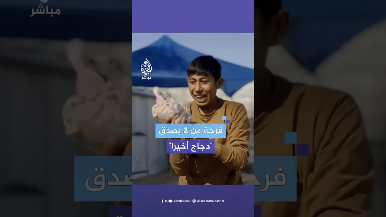 ناشط فلسطيني يوثق فرحة أحد النازحين بدخول الدجاج إلى جنوب قطاع غزة بعد انقطاعه لأشهر
